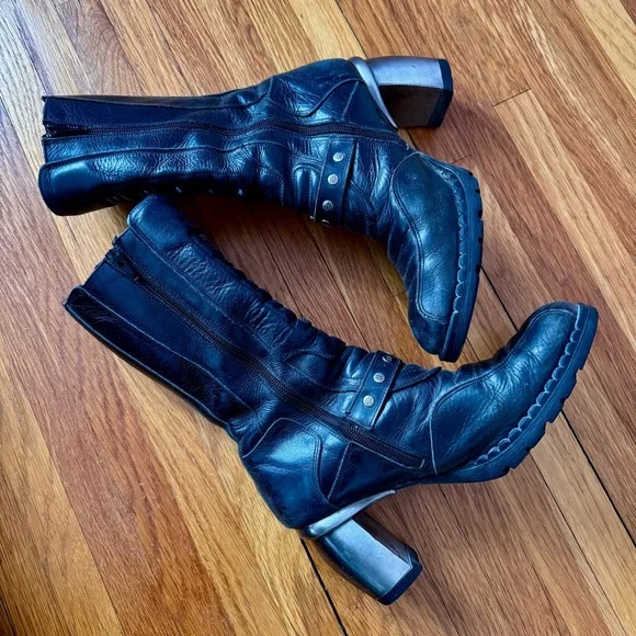 New Rock Black Leather Women's Boots with Metal Heels Size 8 - Picture 5 of 11